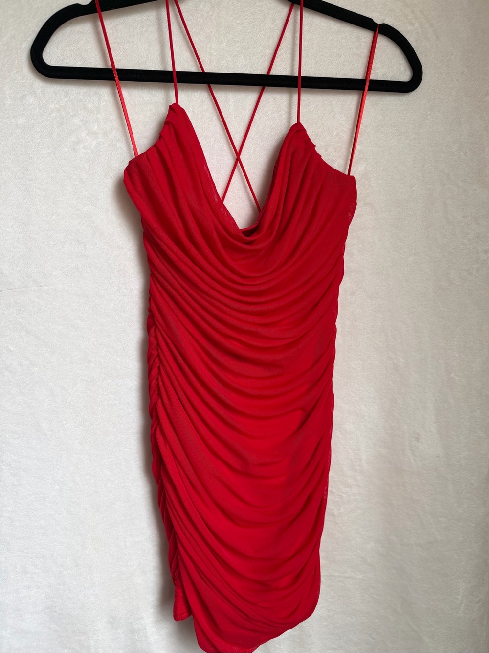Stretchy Ruffle Dress - Red - Picture 2 of 5